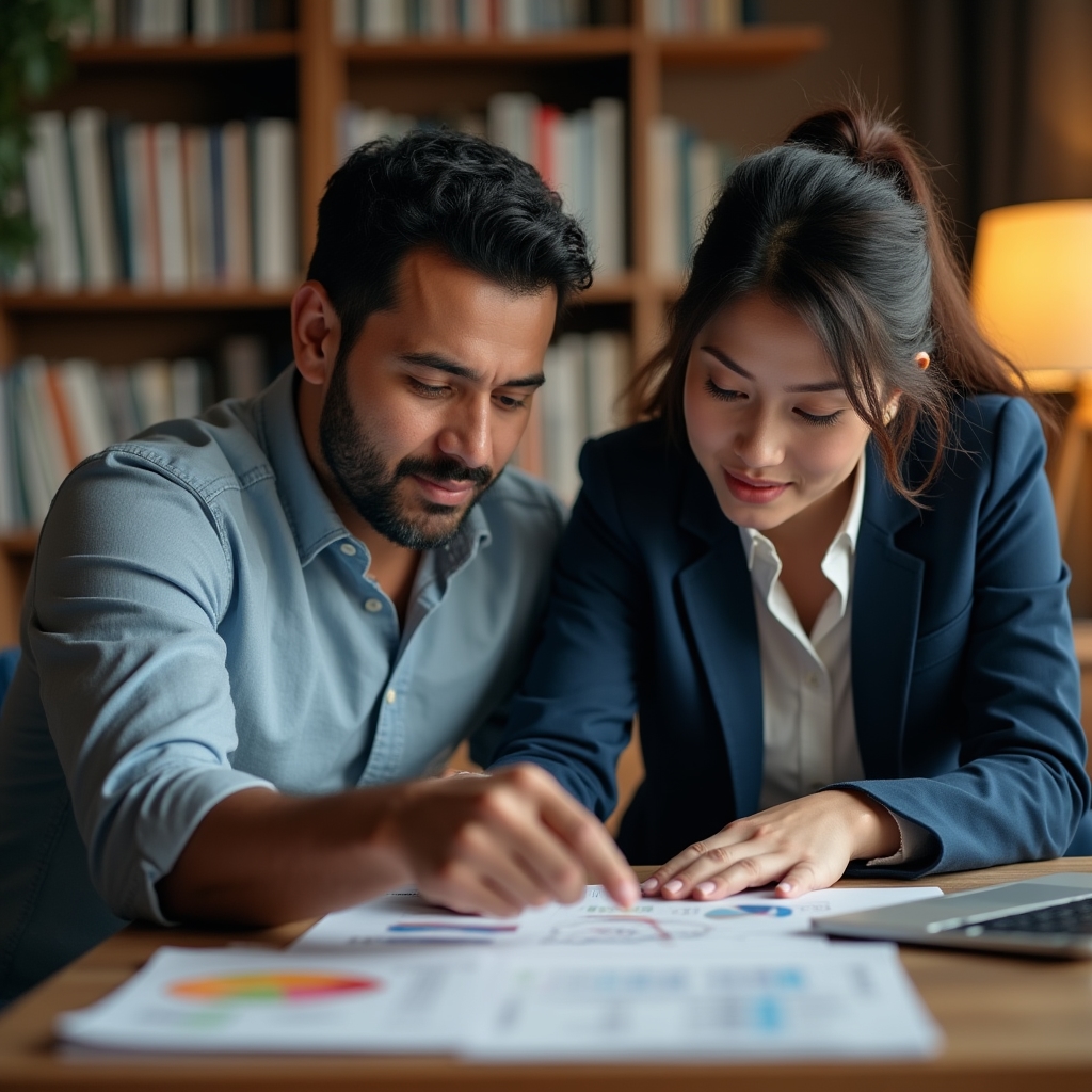 A data analyst and an operations manager reviewing a scoped analysis brief together at a desk